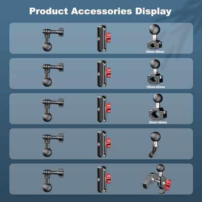 Camera Clamp Mount, Super Camera Mount Double Ball Head Magic Arm Adapter with U-Shaped for Motorcycle Handlebar Mounts & Aluminum Alloy Super Clamp for DSLR, 360° Rotating, 78002 - size: Medium(15-22mm)