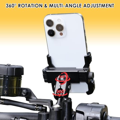 BOJE Motorcycle Bike Scooter ATV Phone Mount, 360° Dual Ball Joints, Aviation Aluminum & Silicone, 1-Hand Quick Lock, Anti-Shake, Open Cooling & Camera Friendly, for 4.7-6.8 Inch Smartphones。