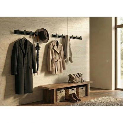 Artilife Wall Mounted Coat Rack 17.4 Inch, 6 Snag-Free ABS Hooks Protect Clothes, Heavy Duty Metal Rail with Adhesive or Screw Installation, Entryway Hanger for Jackets, Hats, Towels (1 Pack)