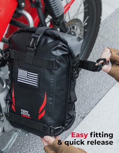 KEMIMOTO Universal Waterproof Motorcycle Tail Bag, Front Bumper Frame, Side Bag, Saddle Pannier Bag, Universal Fit for Dirt Bike, Adventure & Street Motorcycles 6.5L Red - color: Red