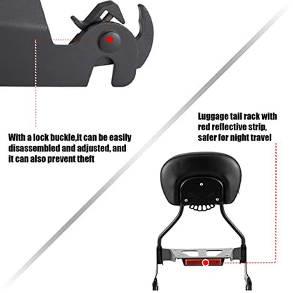 Kinglemc Sissy Bar backrest Luggage Rack for Harley Sportster XL883 XL1200 883 1200 Iron Superlow with Lock with Docking Hardware (Black) - color: Black