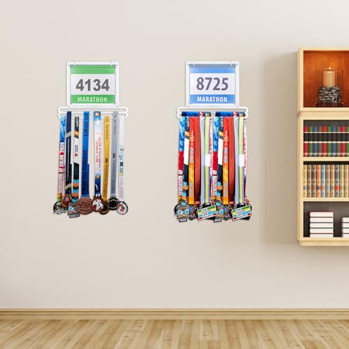 Moxweyeni Race Medal and Bib Display Medal Hanger Running Bib Holder Wall Mounted Hanging Rack Stands Gifts for Runners - color: White, size: 13.78 x 11.22 Inch, style: Classic