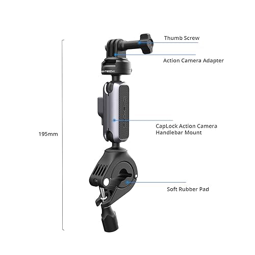 PGYTECH CapLock Quick Release Bike Motorcycle Handlebar Mount, 360°Dual-Ball Rotation, 1/4"-20 Adapter, for DJI OSMO Action 6/5 Pro/4/Pocket 4/3/Xtra Muse/Gopro/Insta360 Ace Pro 2/X5/Luna Ultra, Phone