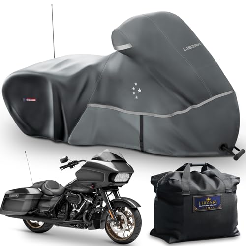 Motorcycle Cover LI LIBZAKI 600D Heavy Duty Storage for Touring Models Harley Davidson Road King,Road Glide,Street Glide, Electra Glide,Heritage Classic,Low Rider-ST,and Most Motorcycles/Gray - color: 600D Light Gray, size: Side Box