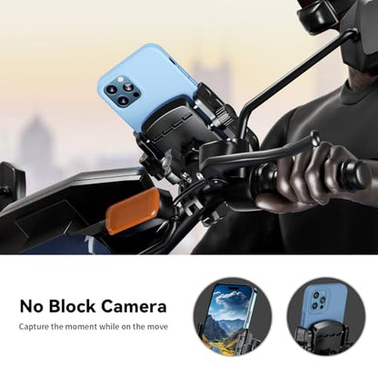 Kewig Motorcycle Phone Mount Holder- [Camera Friendly] [1s Lock & Release] Bike Phone Mount Handlebar Cell Phone Holder for Bicycle Scooter ATV, Fit for 5.4-7.2" Smartphones