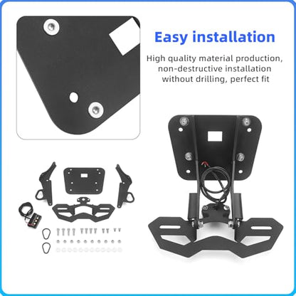 Motorcycle License Plate Holder Bracket, for Yamaha YZF-R25 2014-2025 / YZF-R3 MT-25 MT-03 2015-2025, Fender Eliminator with LED License Plate Lights and Turn Signal Mounting Holes (Black)