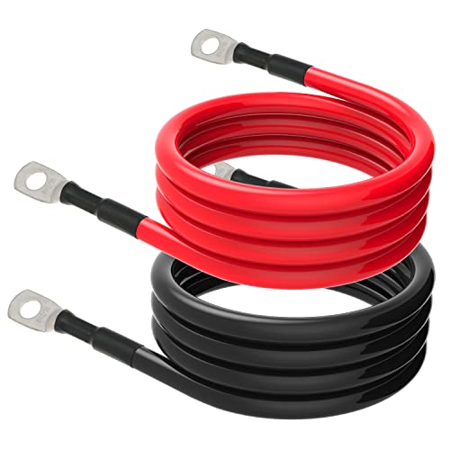 6 AWG Battery Cables 6 Gauge Battery Power Inverter Cable with 5/16 Inch Tinned Copper Lugs Both Ends for Solar Marine Boat RV Car Motorcycle 2 pcs (4FT) - size: 4FT