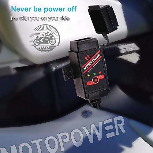 MOTOPOWER MP0608A 3.1Amp Motorcycle Dual USB Port SAE to USB Adapter Battery Monitor with Switch Control and LED Indicator