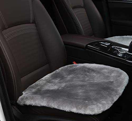 Authentic Sheepskin Car Seat Cushions,Soft Breathable Short Wool Auto Seat Covers Universal Fit for Cars,Chairs Sofa Comfortable and Anti-Slip Front(Light Grey) - color: Grey, size: Front Seat(19.3inch*19.3inch)
