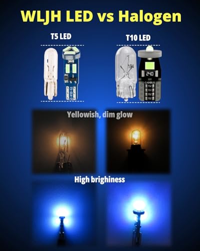 WLJH 40 Pack T5 T10 LED Bulbs with Sockets, Non Polarity Plug and Play, 300 Lumen Dimmable,for Interior Dash Gauge Cluster Dome Map Footwell and License Plate Lights, Fits 74 2721 194 168, Ice Blue - color: Ice Blue