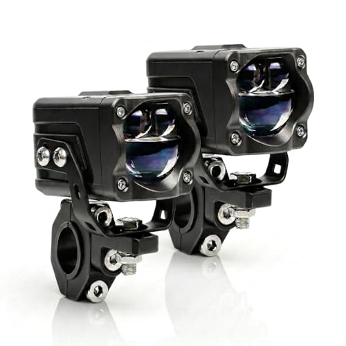 Motorcycle LED Auxiliary Lights, 7 Modes White/Amber Fog Driving Spotlights with Wiring Harness, ACC Control, High Beam Linkage, and 360° Mount Brackets for Motorcycle E-Bike ATV UTV Truck, 2Pcs - size: 2.2''x3.5‘’