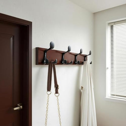 WEBI Coat Rack Wall Mount,24" Solid Wood Coat Hooks Wall Mounted Coat Hanger,16" Hole to Hole,Heavy Duty Hook Rack Rail,4 Triple Hooks for Hanging Coats,Jacket,Clothes,Hat,Backpack,Cherry,2 Packs - color: Cherry, size: 24 Inch(2 Pcs)