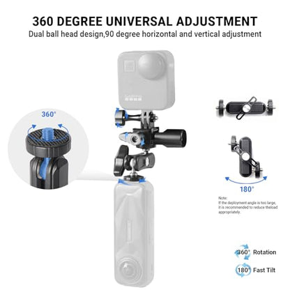 360° Adjustable Motorcycle Handlebar Camera Mount Bracke,1/4 Inch Metal Stand with Double Ball Head Compatible with GoPro Hero 10/9/8/7/6/5/4/3+ DJI Osmo Action & Most Action Cameras for Bicycle