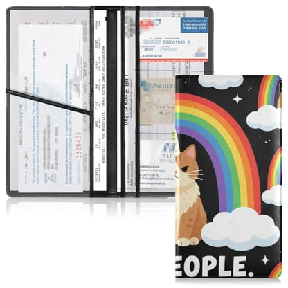 GuoChe Pu Leather Registration and Insurance Card Holder Men Women Document Wallet for any Car, Truck, Motorcycle, Trailer or Boat Rainbow Maine Coon Ew People Fantasy Creature Cat - color: 24