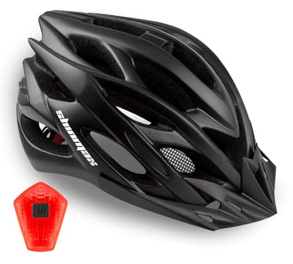 Bike Helmet Men Women, Shinmax Bicycle Helmet with Rear Light and Detachable Visor - color: Black, size: Large (57-62 cm)