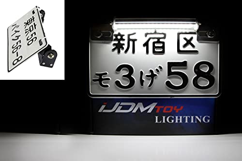 iJDMTOY Black Finish 180-Degree Ratcheting Angle Adjustable Aluminum License Plate Mount Bracket w/ 18-SMD LED License Plate Light Compatible with Motorcycle Bike ATV Dirty Bike 7-Inch Number Plate