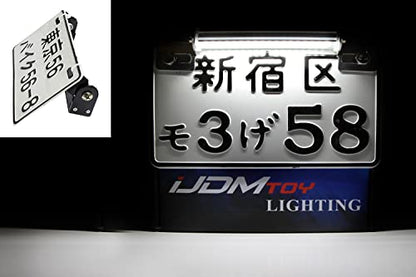 iJDMTOY Black Finish 180-Degree Ratcheting Angle Adjustable Aluminum License Plate Mount Bracket w/ 18-SMD LED License Plate Light Compatible with Motorcycle Bike ATV Dirty Bike 7-Inch Number Plate