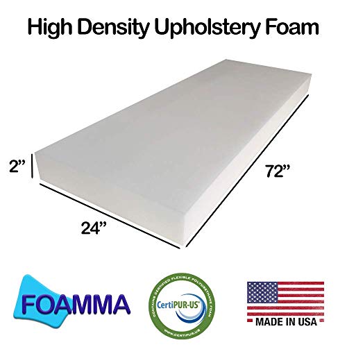 Foamma 2" x 24" x 72" High Density Upholstery Foam 3 Pack - Replacement Cushion Foam for Couch and Chair - color: High Density, size: 2" x 24" x 72", style: 3 Pack