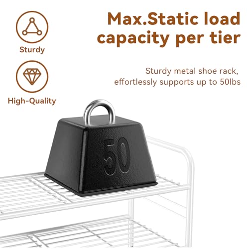 Simple Shoe Rack, 5 Tier Heavy Duty Metal Shoe Shelf 27 Inch Wide, White - color: White, size: 5 Tier(27 Inch)