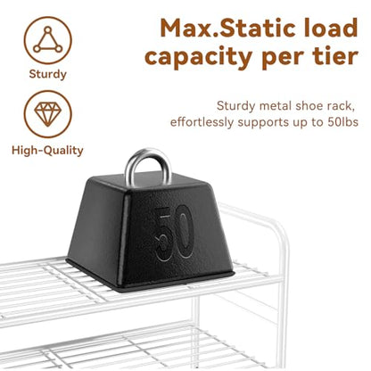 Simple Shoe Rack, 5 Tier Heavy Duty Metal Shoe Shelf 27 Inch Wide, White - color: White, size: 5 Tier(27 Inch)