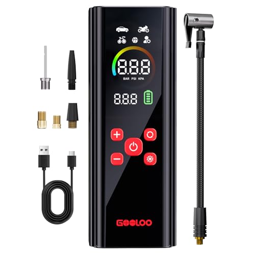 GOOLOO AP150 PRO Tire Inflator Portable Air Compressor, Upgraded UI Color LED Screen & 4X Faster Car Air Pump with Pressure Gauge, 12V Electric Tire Pump with Auto Shut-off for Car,Bike,Ball - color: Black