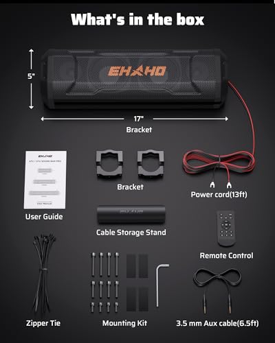 Ehaho 17-Inch UTV Sound Bar, 4-Speaker Bluetooth Golf Cart Speakers [RGB & Strobe Light] IP66 Waterproof ATV Speaker System, SXS SoundBar Compatible with Polaris RZR, CFmoto, Can-Am - size: 17IN