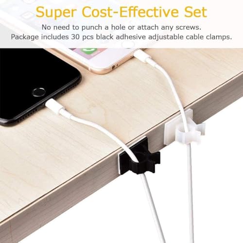 Viaky 30 Pcs Black Cable Wire Clips Adjustable Nylon Wire Holder Adhesive Cable Management Suitable for Maximum Diameter 0.5 inch (12.5mm) Cables - size: 30b-0.5inch