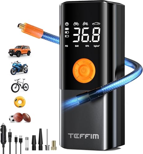 Tire Inflator Portable Air Compressor, Air Pump for Car Tires with LED Light, Cordless Tire Pump with Pressure Gauge,Tire Inflator for Car, Motorcycle, Bike