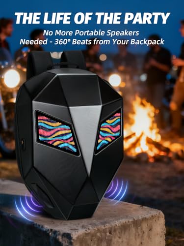 Gelrova Speaker Cycling Backpack - LED Bicycle Backpack With Speakers, Expandable Helmet Storage for Scooter Bike, 15-16" Laptop Compartment, Knight Pro 19inch, Battery not included