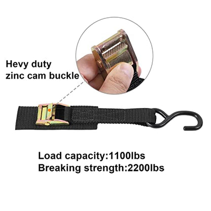 Ayaport Cam Buckle Tie Down Straps 10 feet with Swivel Carabiner Hook for Motorcycle, Kayak, Car, Truck, Dirt Bike - size: Swivel Hook-1"x10' black