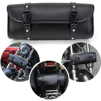 traderplus Motorcycle Tool Roll Bag Handlebar Bag Saddlebags PU Leather Universal Handlebar Storage Pouch Biker Roll Bag