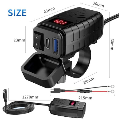 Motorcycle USB Fast Charger Universal Phone Charging Adapter for Motorcycle Handlebar Power Supply - color: Red