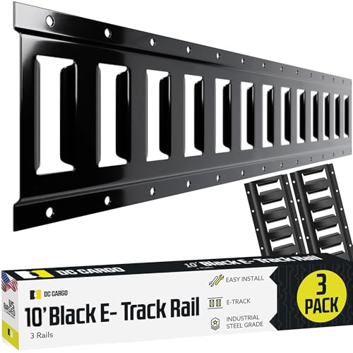 DC Cargo Mall E Track Tie Down Rail Kit 10'(3 Pack) for Garages, Vans, Trailers, Motorcycle Tie Downs, ATV Mountings-ETrack Bar Rails–Powder-Coat Black-Secure Cargo & Heavy Loads Up to 2,000lbs - size: 3-pack