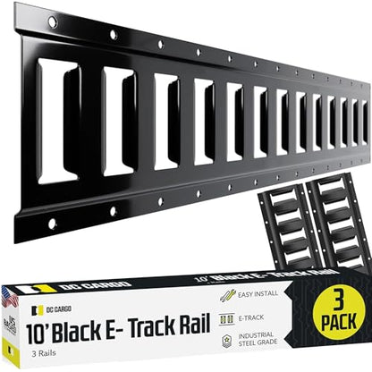 DC Cargo Mall E Track Tie Down Rail Kit 10'(3 Pack) for Garages, Vans, Trailers, Motorcycle Tie Downs, ATV Mountings-ETrack Bar Rails–Powder-Coat Black-Secure Cargo & Heavy Loads Up to 2,000lbs - size: 3-pack