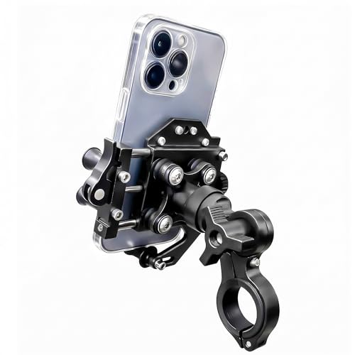 Motorcycle Phone Mount with Vibration Dampener, Aluminum Alloy Bike Phone Holder, Handlebar Phone Mount for Ebike, ATV, Fit 4.7-7" Phones (Black, Standard - 4 Springs) - color: Black, size: Standard - 4 Springs