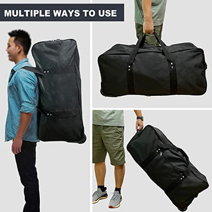 Extra large Foldable Duffle Bag with Bearing Wheels - 29"32"34"36"Heavy-Duty Water-Resistant Travel Duffel for Camping, Moving & Storage Black 600D Oxford - style: 32in