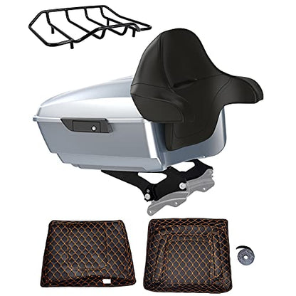 Advanblack US Stock Barracuda Silver(Glossy) King Tour Trunk Pack, Black Mount Bracket, Top Luggage Rack, Orange Trunk Pak Liners Fit for 09-Later Harley Touring, Road Glide, Street Glide Special - color: Barracuda Silver(Glossy)