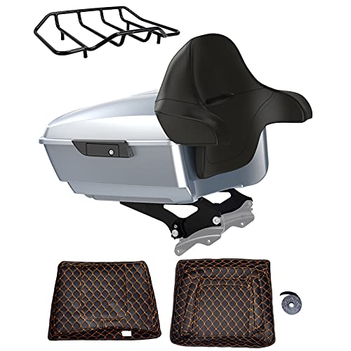 Advanblack US Stock Barracuda Silver(Glossy) King Tour Trunk Pack, Black Mount Bracket, Top Luggage Rack, Orange Trunk Pak Liners Fit for 09-Later Harley Touring, Road Glide, Street Glide Special - color: Barracuda Silver(Glossy)