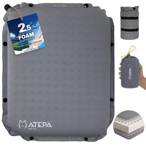 ATEPA Inflatable Seat Cushion, Compact Self-Inflating Seat Cushion for Stadium Airplane Air Travel Bleacher Camping, Blow Up Foam Seat Pad for Outdoor Sports Events Backpacking Hiking Sitting - color: XL Grey