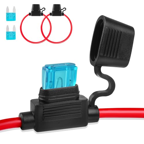 Inline Fuse Holder 12V 2 Pack, Extended Version 16 AWG Waterproof Fuse Holder 13.8 Inch, in Line Fuses Holders 12V with 2 Pcs Mini Car Fuses 15A Blade Holders for Automotive, Marine by XIOGZAXI - size: Mini 16 AWG / 13.8 INCH