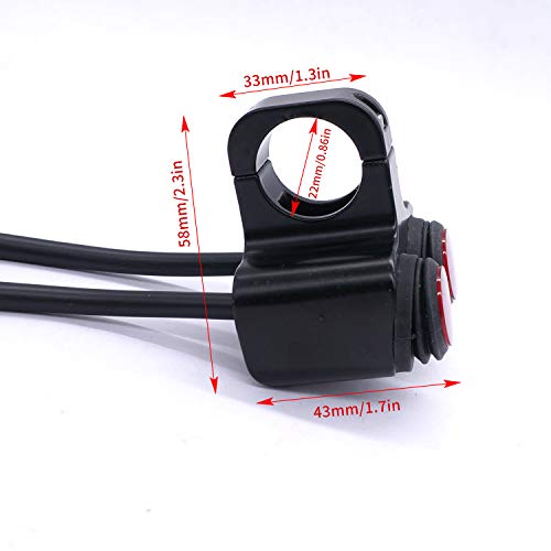 Taiss 7/8″ Waterproof Motorcycle ATV Handlebar Push Button Switch,12v Led Illuminated Headlight Hazard Brake Fog Light O/I Aluminum Alloy Handlebar Double Control Kill Switch with Connect Line F008