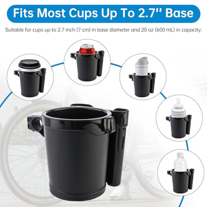 3-in-1 Bike Cup Holder with Cell Phone Keys Hook -Universal Water Bottle Holder for Walker/Wheelchair/Stroller/Scooter, Fits 0.87" Round Handlebar and 2.7" Cup Base,Black - color: black