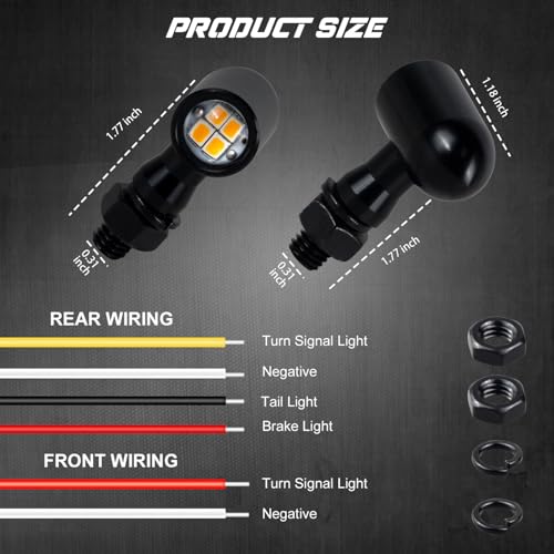 NTHREEAUTO Motorcycle Turn Signals, Universal Front Rear LED Turn Signal Light Mini Blinkers Brake Tail Lights Compatible with Harley Honda Suzuki Triumph Yamaha - 4 PCS