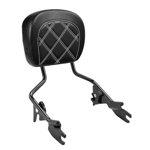 TCT-MOTORPARTS Detachable Upright Sissy Bar Backrest w/White Stitching Backrest Pad Fit For Harley Touring Road Glide King 2009-2022 - color: Black Upright Sissy Bar, size: White Stitching Backrest