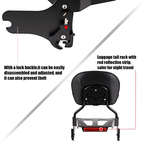 Kinglemc Sissy bar Backrest Luggage Rack for Harley Breakout FXSB FXSE FXST with Docking Kit (Black,Non-Studded) - color: Black