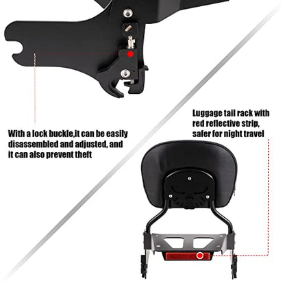 Kinglemc Sissy bar Backrest Luggage Rack for Harley Breakout FXSB FXSE FXST with Docking Kit (Black,Non-Studded) - color: Black