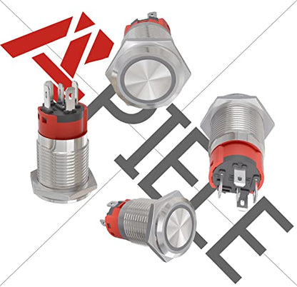 APIELE 16mm Latching Push Button Switch 12V DC Angel Eye Halo Ring LED Metal 1NO1NC SPDT with Wire Socket Plug (White) - color: Silver Shell-White, size: Silver Shell