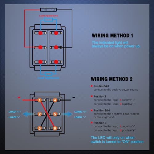 Nilight 6Pin On Off On Rocker Switch 2PCS Red LED Lighted IP67 Waterproof DPDT 3 Position Latching 20A 12VDC 125VAC Motor Toggle for Car Boat Automotive Vehicles - color: On Off On 2PCS