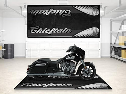 MPM Motorcycle Mat for Chieftain Washable Non-Slip Oil & Water Resistant Parking Pitmat for Garage, Showroom, Workshop Use | Black Metallic - Size 2: 102 x 47/260 x 120 cm - size: Size 2: 102 x 47 "/ 260 x 120 cm