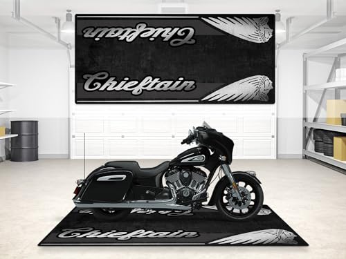 MPM Motorcycle Mat for Chieftain Washable Non-Slip Oil & Water Resistant Parking Pitmat for Garage, Showroom, Workshop Use | Black Metallic - Size 2: 102 x 47/260 x 120 cm - size: Size 2: 102 x 47 "/ 260 x 120 cm